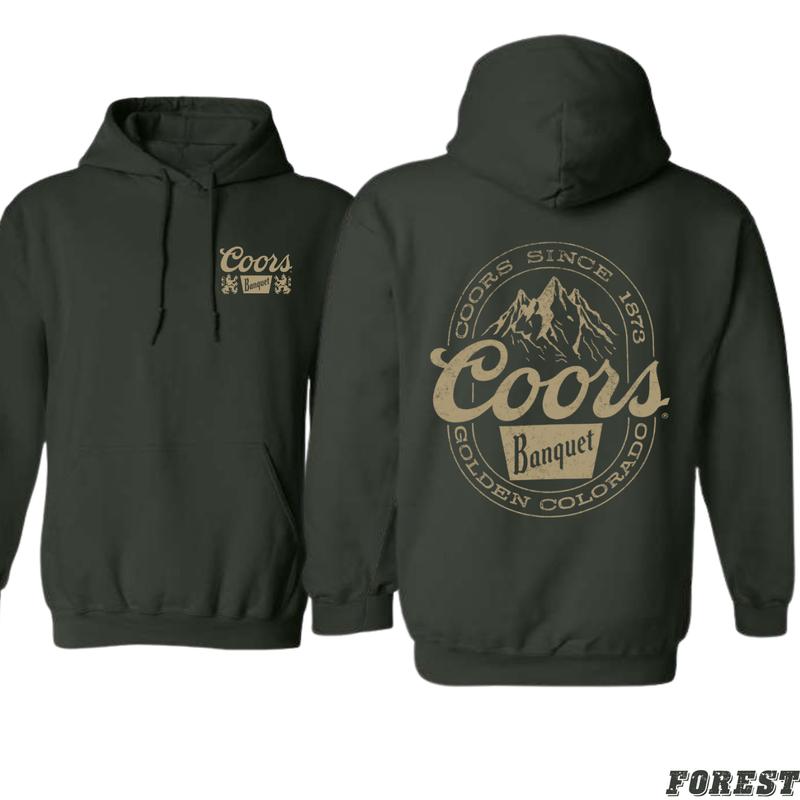 Coors Banquet Hoodie - Classic and Rugged Design Featuring Retro Coors Logo with Mountain Graphics, tiktok shop store, Perfect for Beer Enthusiasts and Outdoor Adventurers, Comfortable Black Unisex Hoodie for Everyday Wear Menswear Sweaters coquette