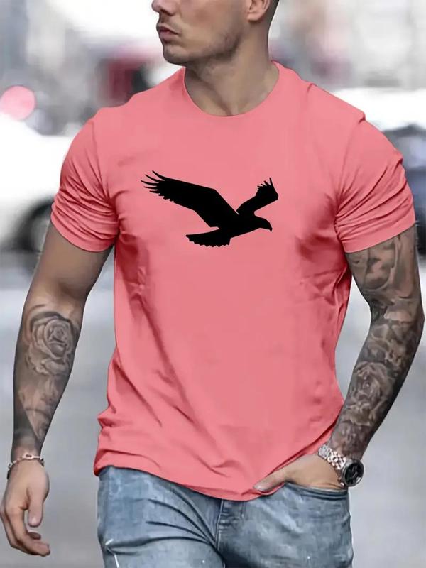 Men's Eagle Print Round Neck Shortsleeve Tee, Casual Soft Streetwear T-Shirt for Streetwear, LGBT Outfits, Summer Outfits 2024