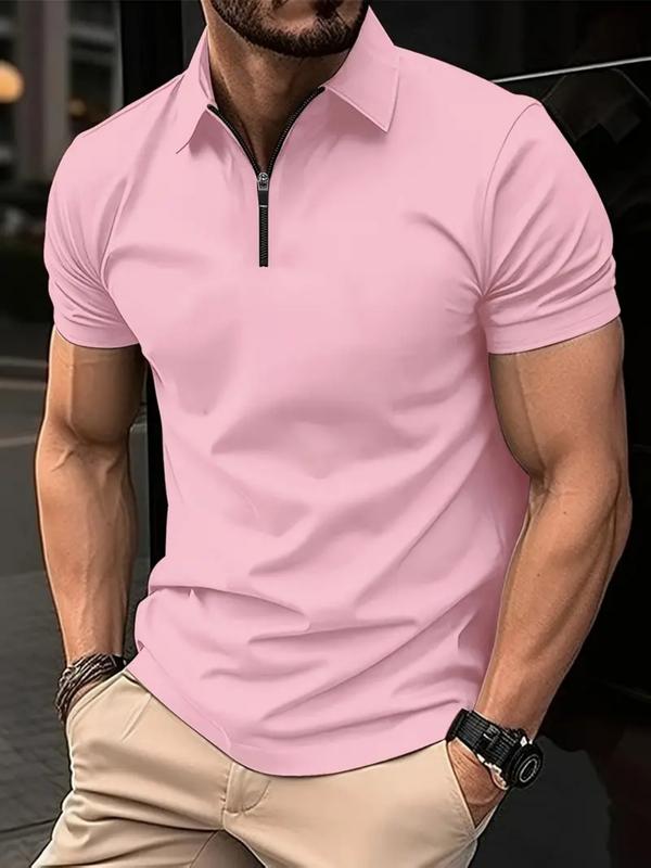 Men's Solid Color Polo Shirt with Unique Zipper - Fashionable and Comfortable Short Sleeve Summer Top Casual Menswear