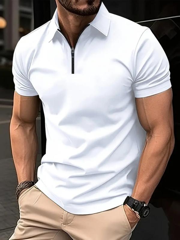 Men's Solid Color Polo Shirt with Unique Zipper - Fashionable and Comfortable Short Sleeve Summer Top Casual Menswear