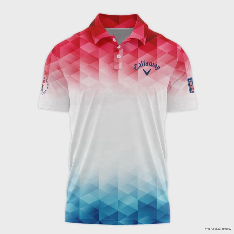 124th U.S. Open PPinehurstt C.Callaway Golf Sport Polo Shirt Blue Red Abstract Geometric Triangles All Over Print Polo Shirt - Golf T-Shirt Fan Made for Golfer Men Dad Father