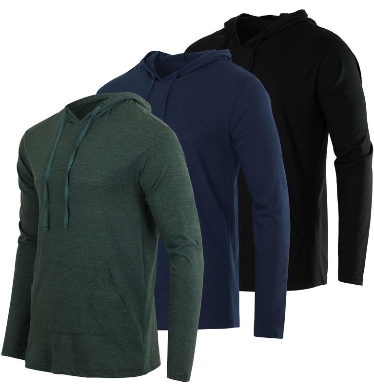 3 Pack: Men's Cotton Lightweight Casual Pullover Drawstring Hoodie With Pocket (Available In Big & Tall)