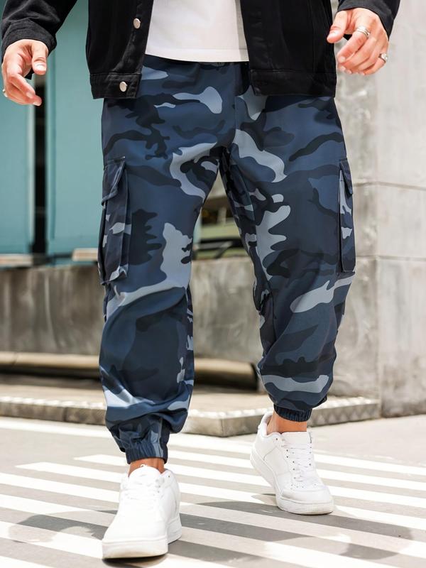  Men's Camo Print Pocket Cargo Pants, Regular Fit Casual Street Fashion Trousers for Daily Wear, Men's Bottoms for All Seasons