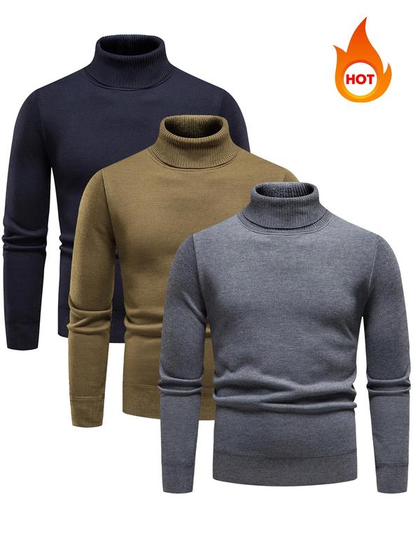 Men's Solid Turtle Neck Sweater, Regular Fit Casual Warm Long Sleeve Jumper for Fall & Winter, Fall Sweaters, Men's Knitwear for Daily Wear Tops