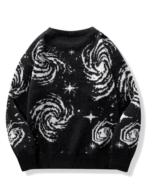 Men's All Over Print Drop Shoulder Sweater, Loose Casual Long Sleeve Round Neck Jumper for Fall & Winter, Fashion Men's Knitwear for Daily Wear