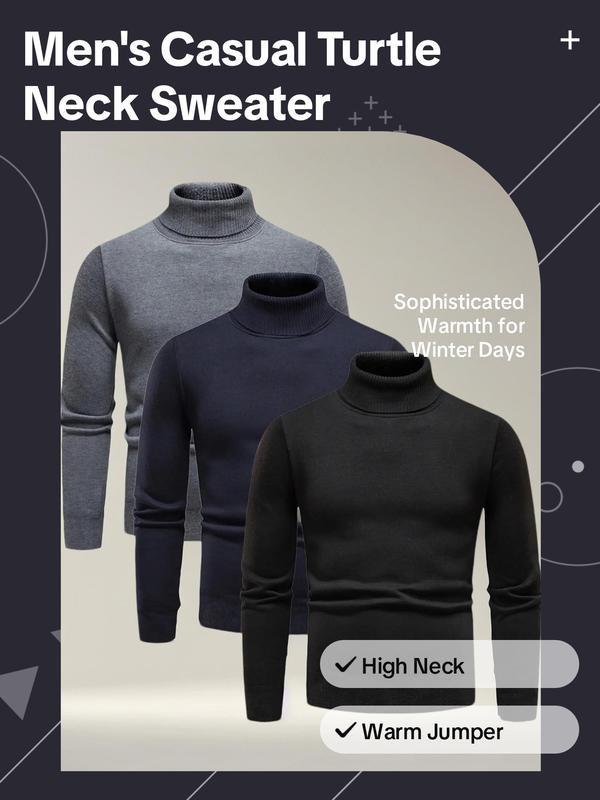 Men's Solid Turtle Neck Sweater, Regular Fit Casual Warm Long Sleeve Jumper for Fall & Winter, Fall Sweaters, Men's Knitwear for Daily Wear Tops