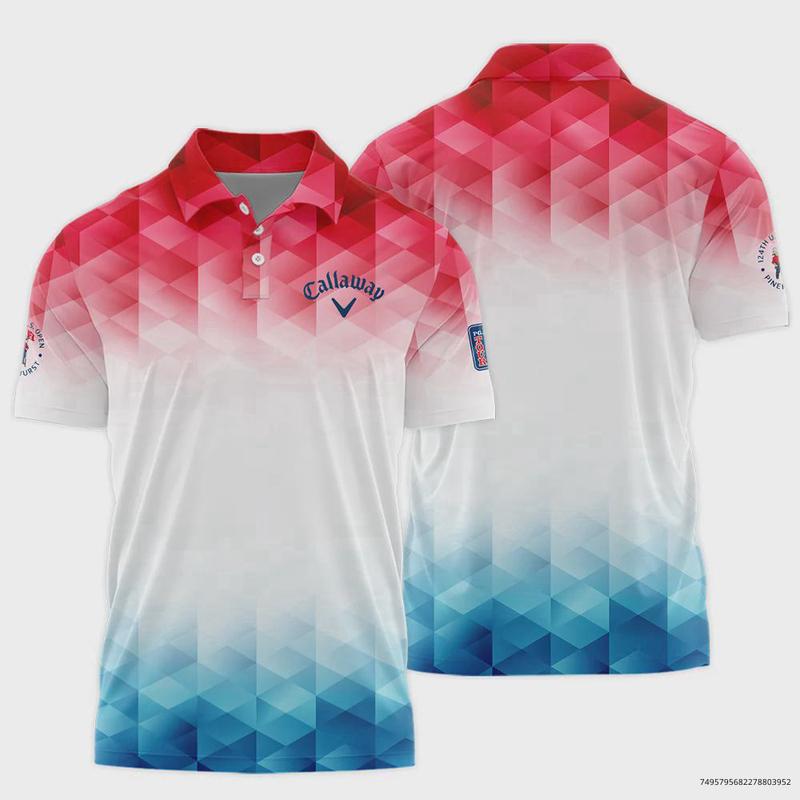 124th U.S. Open PPinehurstt C.Callaway Golf Sport Polo Shirt Blue Red Abstract Geometric Triangles All Over Print Polo Shirt - Golf T-Shirt Fan Made for Golfer Men Dad Father