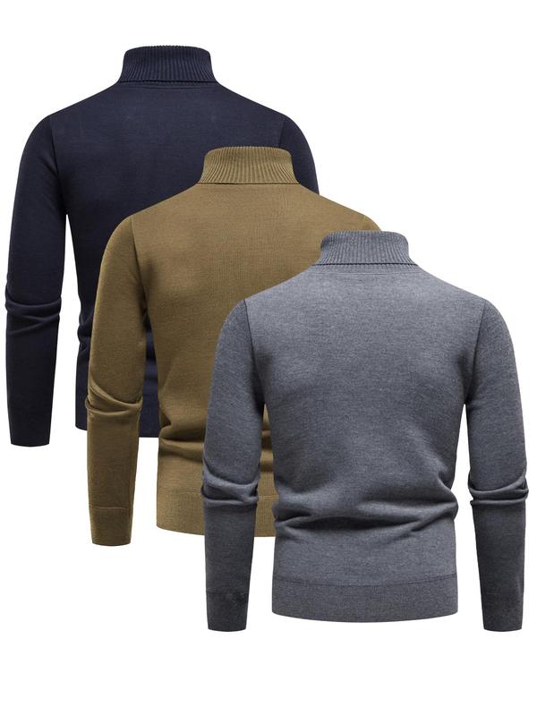 Men's Solid Turtle Neck Sweater, Regular Fit Casual Warm Long Sleeve Jumper for Fall & Winter, Fall Sweaters, Men's Knitwear for Daily Wear Tops