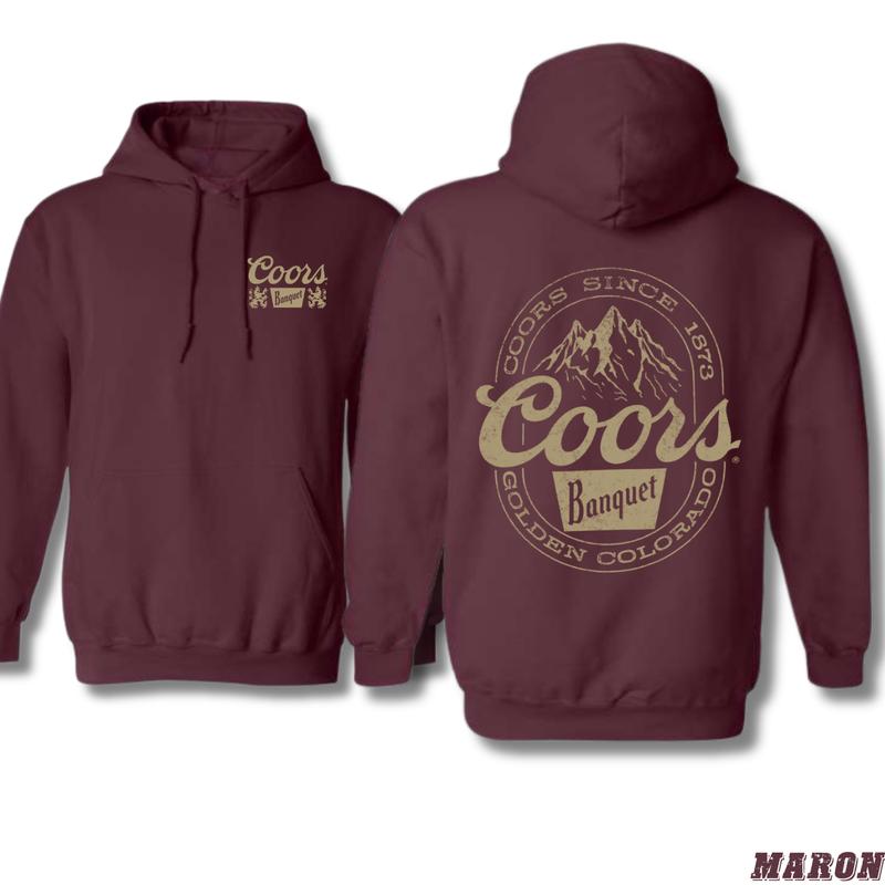 Coors Banquet Hoodie - Classic and Rugged Design Featuring Retro Coors Logo with Mountain Graphics, tiktok shop store, Perfect for Beer Enthusiasts and Outdoor Adventurers, Comfortable Black Unisex Hoodie for Everyday Wear Menswear Sweaters coquette