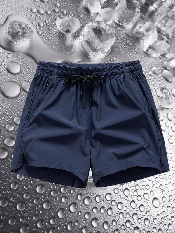 Men's Solid Drawstring Waist Waterproof Shorts, Regular Fit Casual  Quick-dry Pocket Track Shorts for Summer, Men's Bottoms for Daily Wear