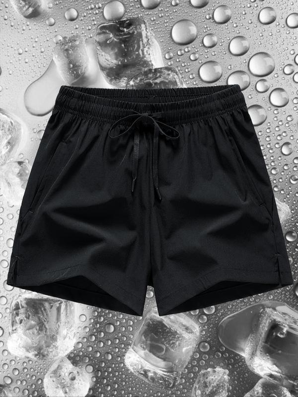 Men's Solid Drawstring Waist Waterproof Shorts, Regular Fit Casual  Quick-dry Pocket Track Shorts for Summer, Men's Bottoms for Daily Wear