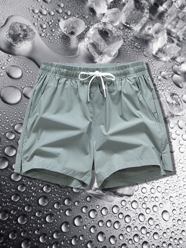 Men's Solid Drawstring Waist Waterproof Shorts, Regular Fit Casual  Quick-dry Pocket Track Shorts for Summer, Men's Bottoms for Daily Wear