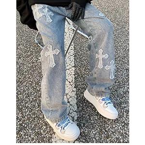 Trousers Cross Denim Pants Streetwear Hip Hop Low Rise Baggy Jeans for Men Korean Y2k Women Cargo Pants Punk Clothe