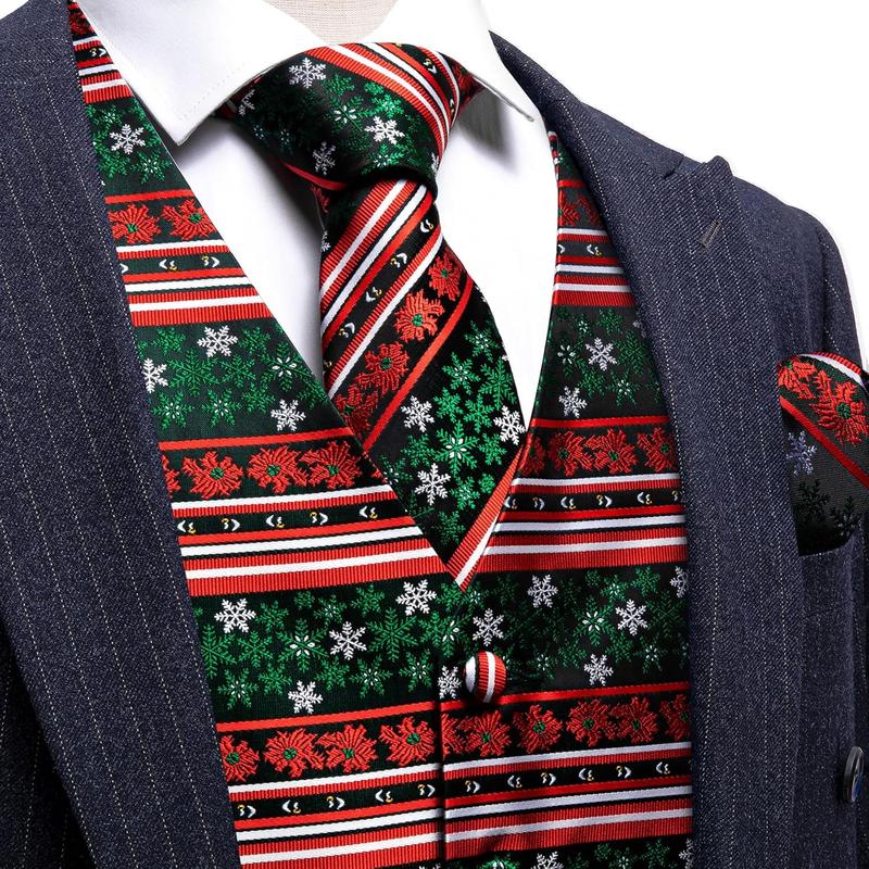 Mens Red Green Christmas Suit Vest Holiday Xmas Waistcoat Tie Set Party Tuxedo