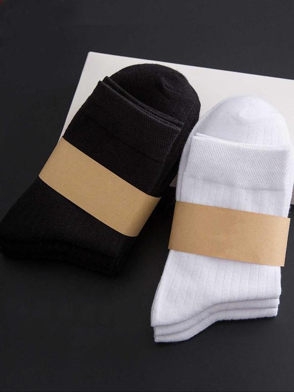 Men's Solid Color Crew Socks, Casual Breathable Mid Calf Socks, Multi-Pack Knit Socks for Men