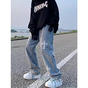 Trousers Cross Denim Pants Streetwear Hip Hop Low Rise Baggy Jeans for Men Korean Y2k Women Cargo Pants Punk Clothe