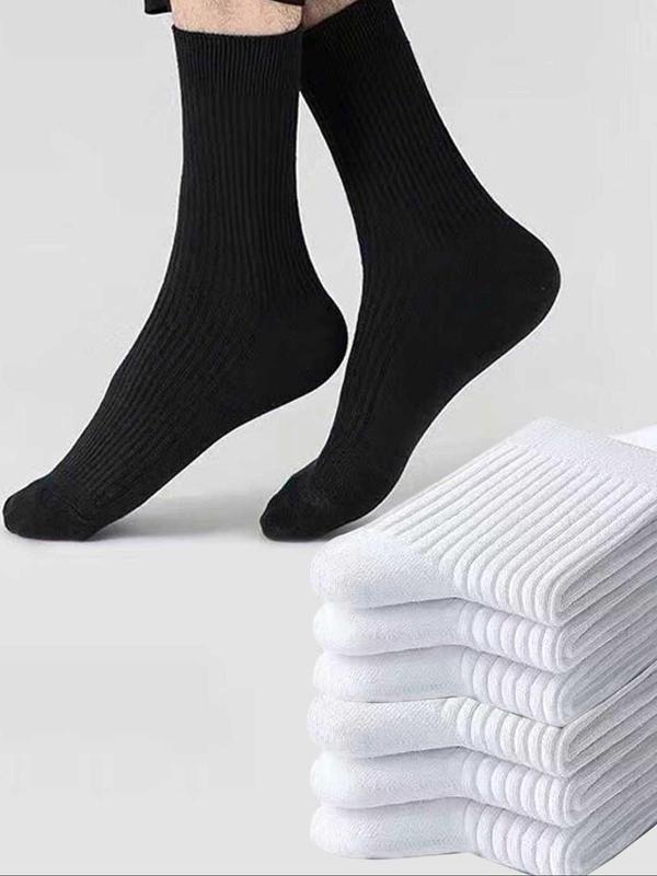 Men's Solid Color Crew Socks, Casual Breathable Mid Calf Socks, Multi-Pack Knit Socks for Men