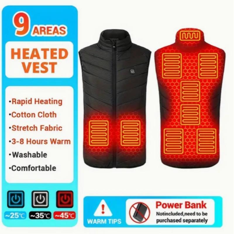 USB Rechargeable Heated Vest, 1 Count 9 Heating Zones Smart Electric Heating Vest, Washable Outdoor Heating Vest for Men & Women, Outdoor Sports Accessories