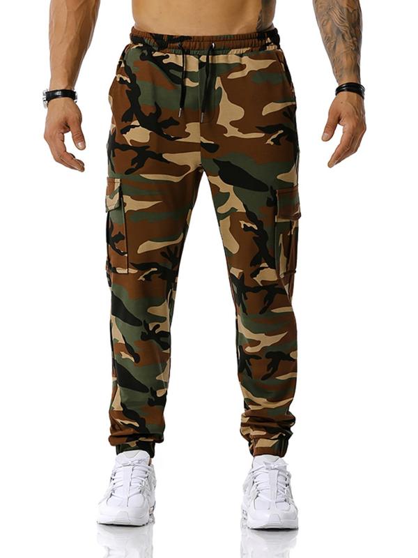 Men's Camo Print Drawstring Waist Jogger Pants, Regular Fit Casual Comfy Flap Pocket Sweatpants for Outdoor Daily Wear, Men's Trousers for All Seasons