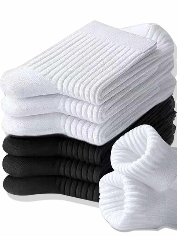 Men's Solid Color Crew Socks, Casual Breathable Mid Calf Socks, Multi-Pack Knit Socks for Men