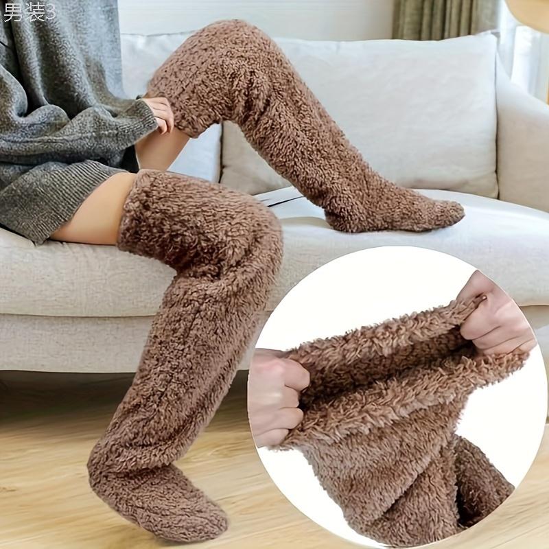 Men's Soft Leg Cushion Sleeves, Over The Knee Thickened Warm Plush Floor Socks, For Winter