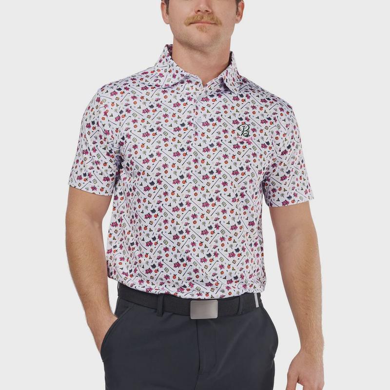 Peter Millar Barsto0l Golf Clubs & Flowers Printed Polo