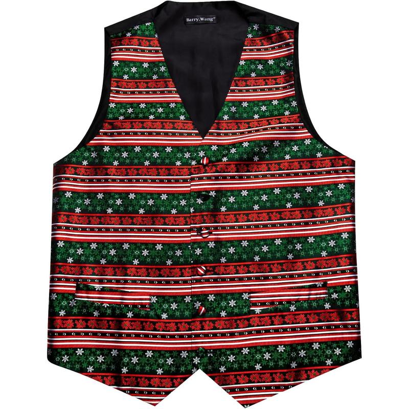 Mens Red Green Christmas Suit Vest Holiday Xmas Waistcoat Tie Set Party Tuxedo