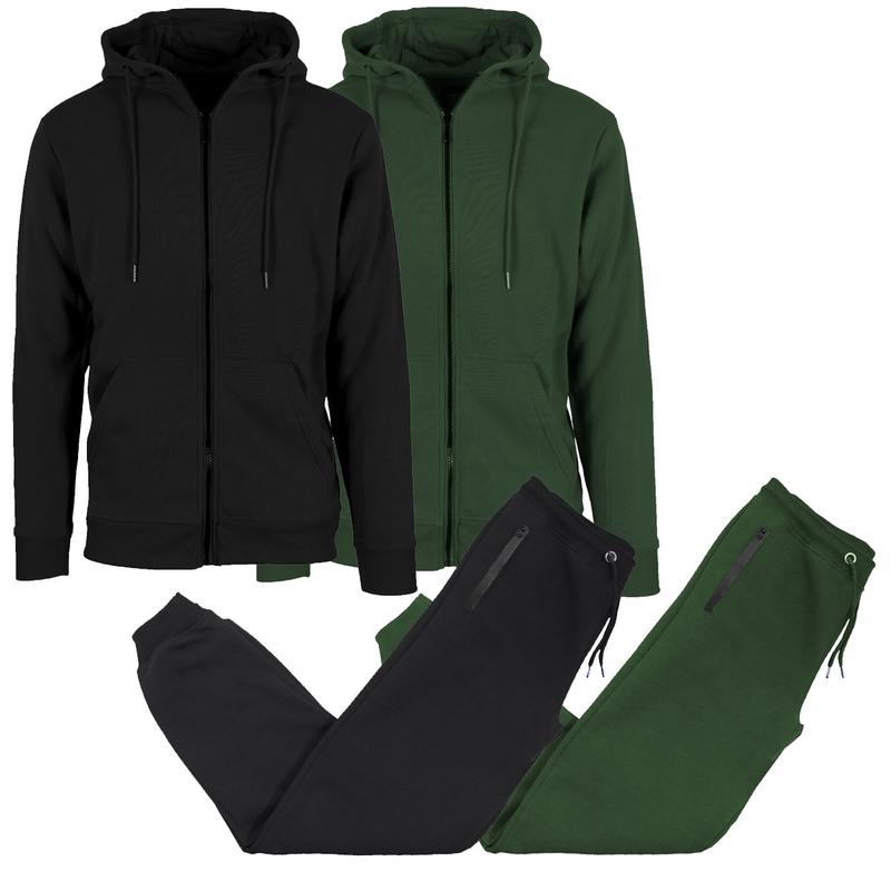 Men’s 4-Piece Fleece Zip Hoodie & Jogger Sets- 2 Full Sets