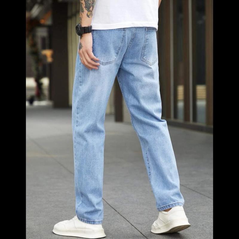 Manfinity Homme Men Cotton Bleach Wash Straight Leg Jeans Casual Classic Fashion Long Menswear Stylish Day men jean