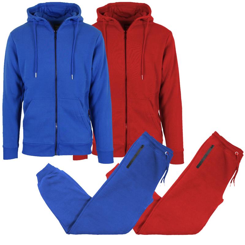 Men’s 4-Piece Fleece Zip Hoodie & Jogger Sets- 2 Full Sets