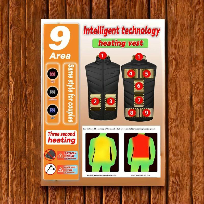 USB Rechargeable Heated Vest, 1 Count 9 Heating Zones Smart Electric Heating Vest, Washable Outdoor Heating Vest for Men & Women, Outdoor Sports Accessories