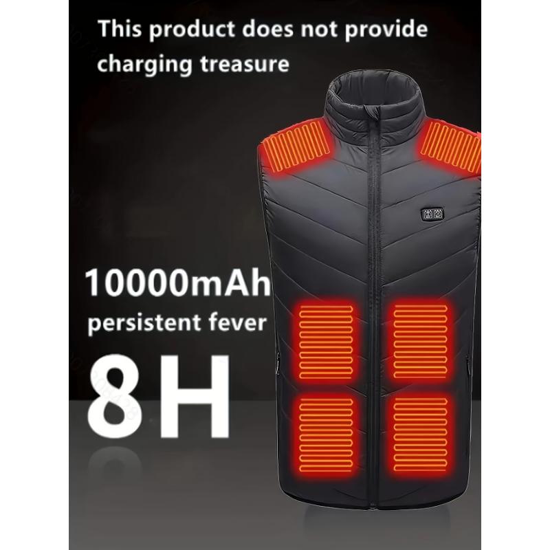 Men's Smart Electric Heated Vest, 15 Heating Zones, Washable Constant Temperature, Casual Style, Regular Length, Polyester Fabric, Zipper Closure, Outdoor Winter Vest (Battery Bank Not Included)