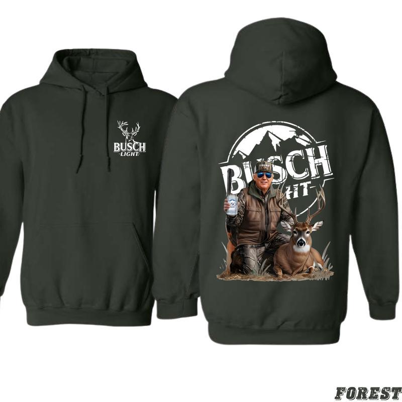 Busch Light Hoodie – Black Unisex Pullover with Hunter and Deer Graphic, Perfect for Outdoor Adventures, Hunting Fans, and Beer Lovers, Comfortable and Stylish Hoodie for Casual Wear and Cool Weather Underwear Menswear Soft Tops