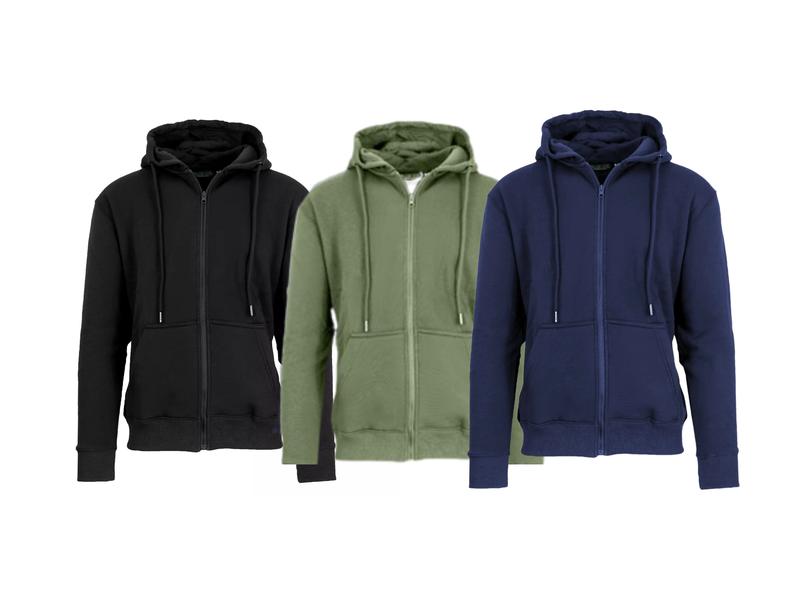 3 PACK: Men's Heavyweight Fleece Lined Full Zip Hoodie Sweatshirt With Pockets casual hoodie