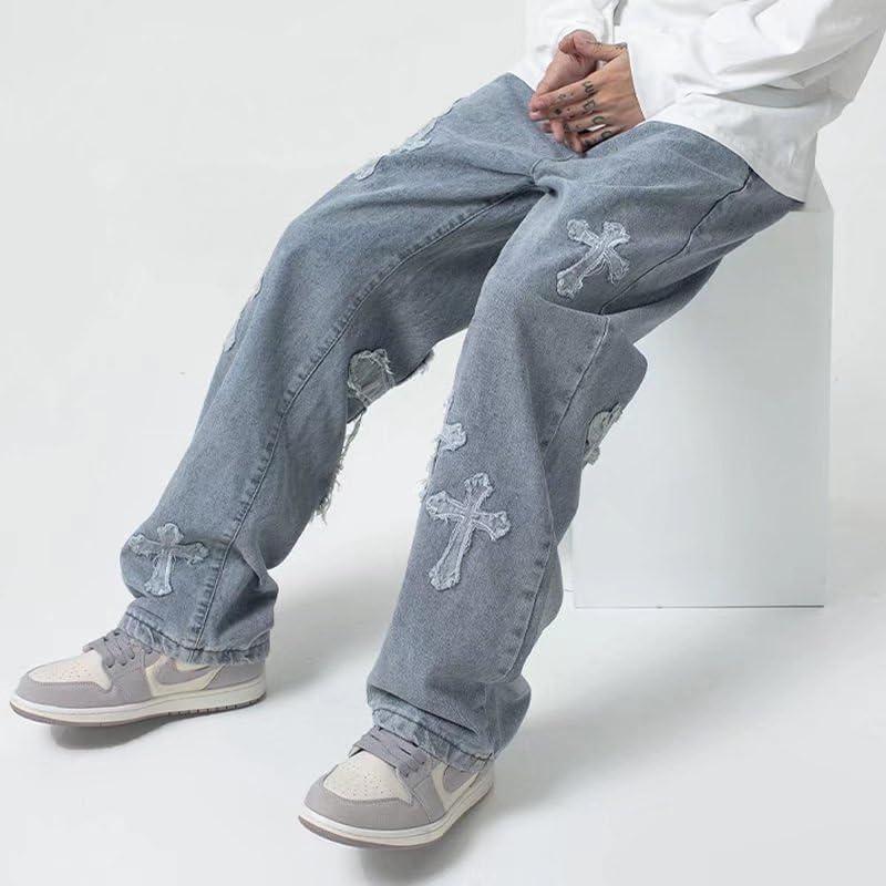 Trousers Cross Denim Pants Streetwear Hip Hop Low Rise Baggy Jeans for Men Korean Y2k Women Cargo Pants Punk Clothe