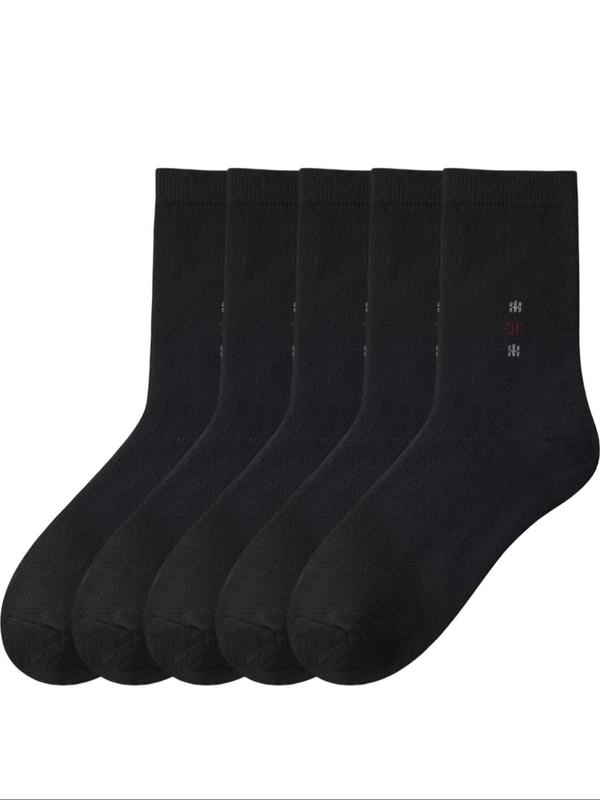 Men's Solid Color Letter Print Crew Socks, Thermal Warm Casual Comfortable Breathable Mid-Calf Socks for Daily Wear, Men's Socks for Fall & Winter