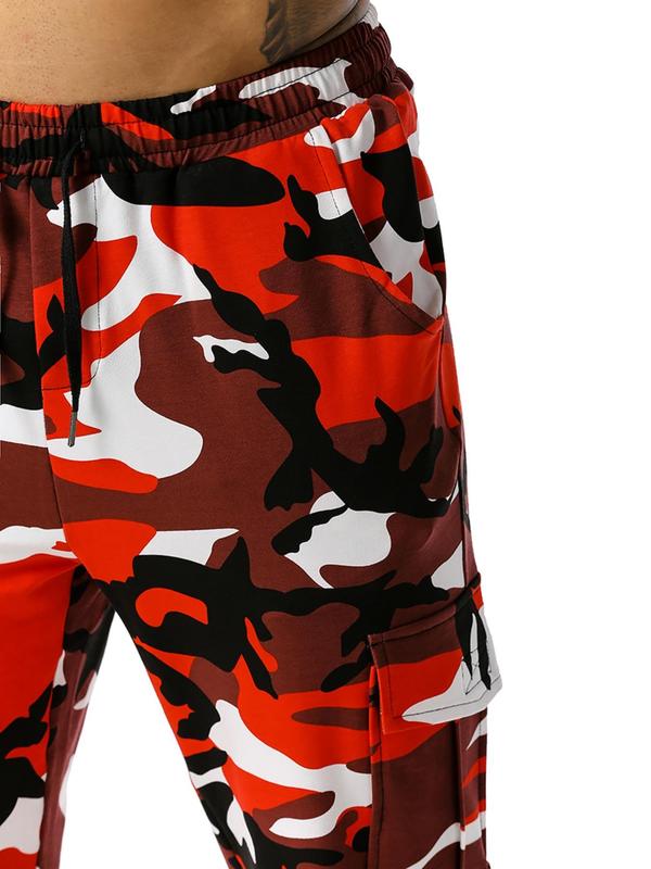 Men's Camo Print Drawstring Waist Jogger Pants, Regular Fit Casual Comfy Flap Pocket Sweatpants for Outdoor Daily Wear, Men's Trousers for All Seasons