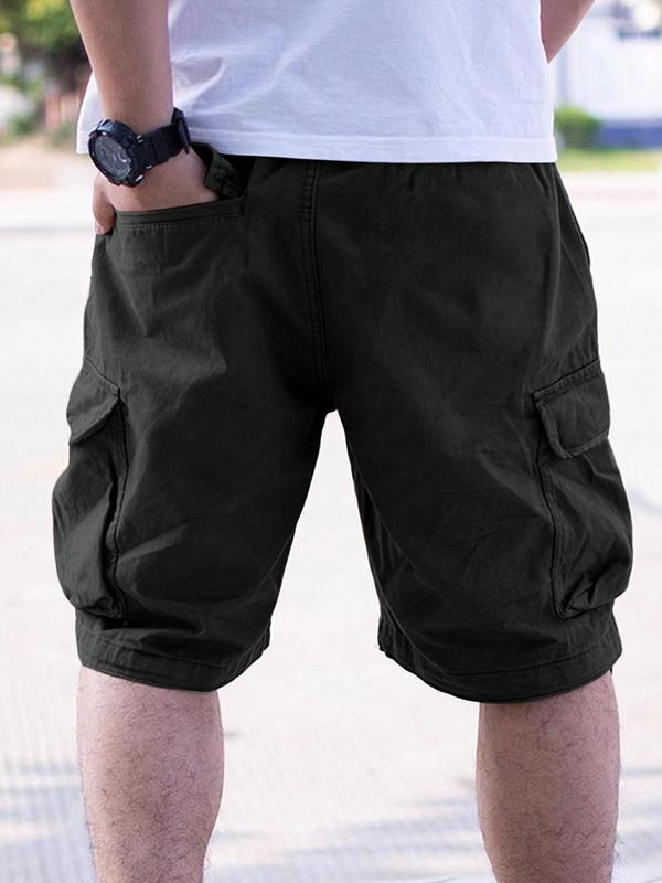 Men's Loose Solid Drawstring Waist Cargo Shorts, Back To School Casual Comfy Streetwear Pocket Design Shorts, Summer Outfits, Mens Shorts, Street Bottoms for All Seasons, Shorts for Men, Streetwear Shorts