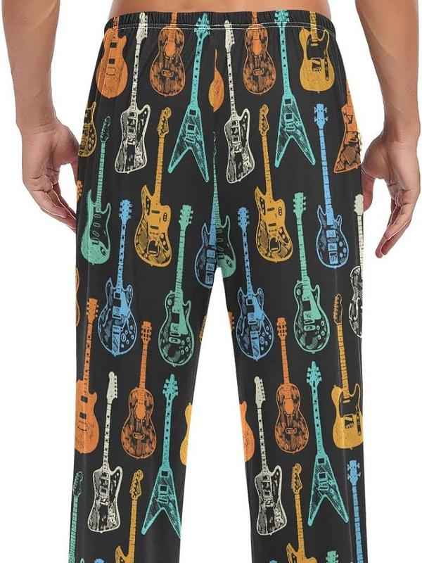 FREEAMG Vintage Guitar Pattern Men's Pajama Pants Sleepwear Lounge Pajama Bottoms