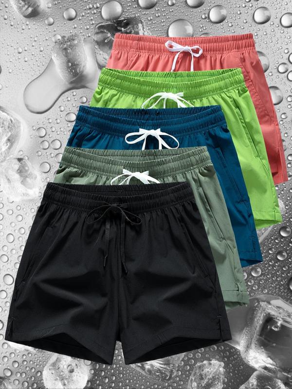 Men's Solid Drawstring Waist Waterproof Shorts, Regular Fit Casual  Quick-dry Pocket Track Shorts for Summer, Men's Bottoms for Daily Wear