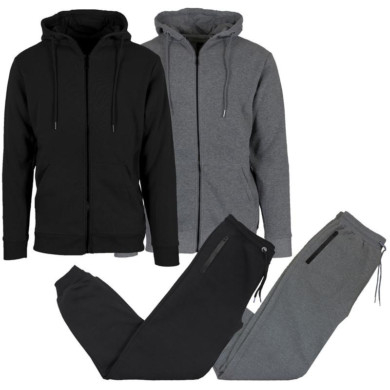 Men’s 4-Piece Fleece Zip Hoodie & Jogger Sets- 2 Full Sets