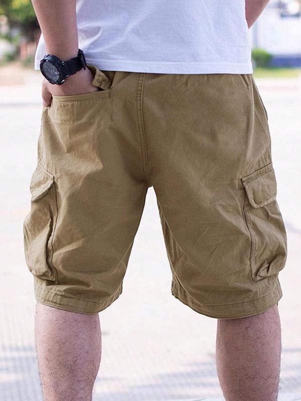 Men's Loose Solid Drawstring Waist Cargo Shorts, Back To School Casual Comfy Streetwear Pocket Design Shorts, Summer Outfits, Mens Shorts, Street Bottoms for All Seasons, Shorts for Men, Streetwear Shorts