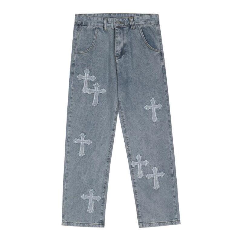 Trousers Cross Denim Pants Streetwear Hip Hop Low Rise Baggy Jeans for Men Korean Y2k Women Cargo Pants Punk Clothe