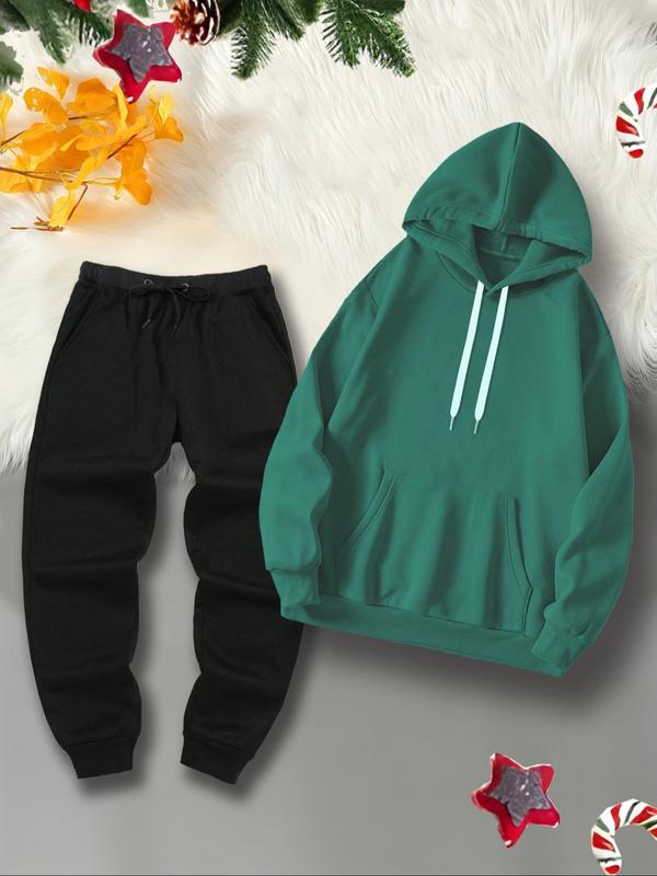 Men's Regular Fit Santa Claus Print Hoodie & Drawstring Waist Sweatpants Set, Casual Long Sleeve Pocket Hooded Sweatshirt & Pocket Jogger Pants, Men's Two-piece Outfits for Fall & Winter