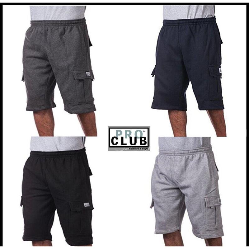 Shorts PROCLUB Men's Heavyweight Cargo Sweat Shorts 6 Pockets Fleece Shorts Pro Club Hip Hop Shorts Casual Sweat shorts Cotton Casual plain