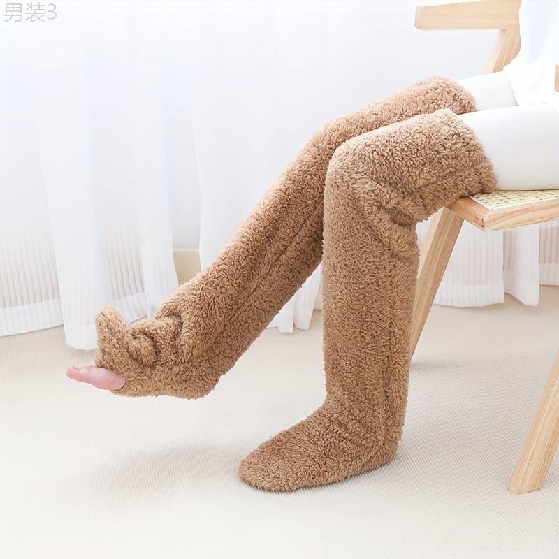 Men's Soft Leg Cushion Sleeves, Over The Knee Thickened Warm Plush Floor Socks, For Winter