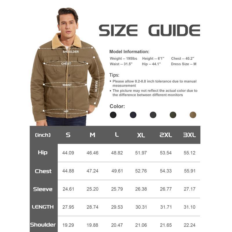 MAGCOMSEN Men's Winter Jacket Sherpa Lined Jacket Warm Trucker Coat Multi Pocket Casual Collared Menswear Tops winter coat