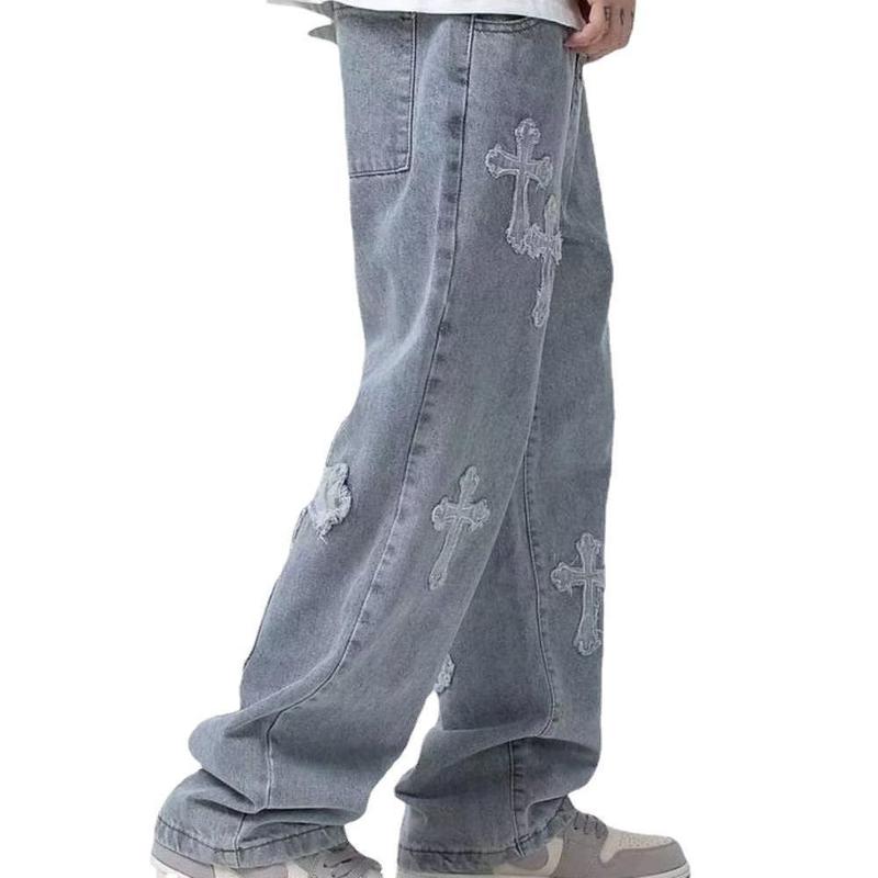 Trousers Cross Denim Pants Streetwear Hip Hop Low Rise Baggy Jeans for Men Korean Y2k Women Cargo Pants Punk Clothe