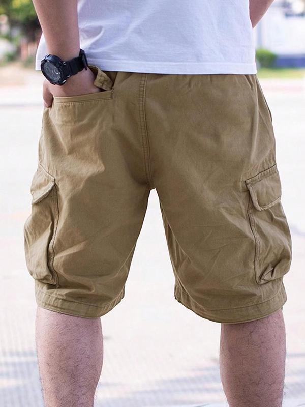 Men's Loose Solid Drawstring Waist Cargo Shorts, Back To School Casual Comfy Streetwear Pocket Design Shorts, Summer Outfits, Mens Shorts, Street Bottoms for All Seasons, Shorts for Men, Streetwear Shorts