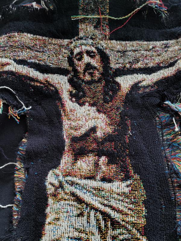 Jesus Tapestry Hoodie Patch Handmade Lagarme, Christian hoodie, Holy Comfy Menswear jesus Sweaters Tops